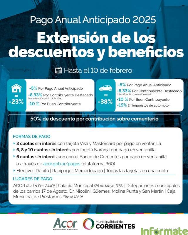 ACOR extiende los descuentos y beneficios del Pago Anual Anticipado 2025