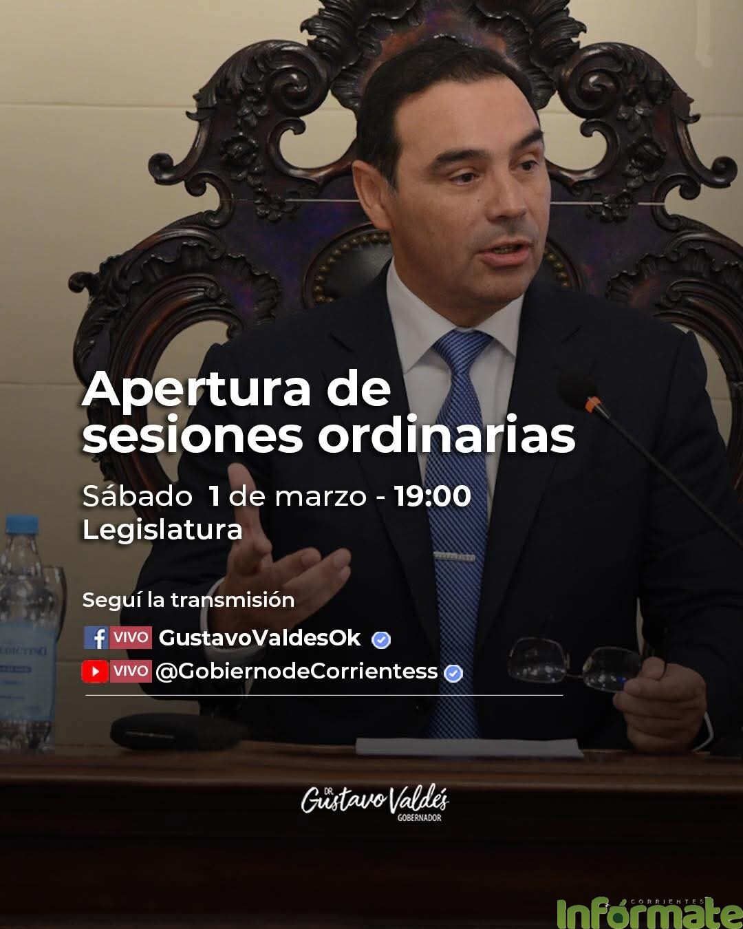 El gobernador Valdés abrirá las sesiones ordinarias de la Legislatura provincial